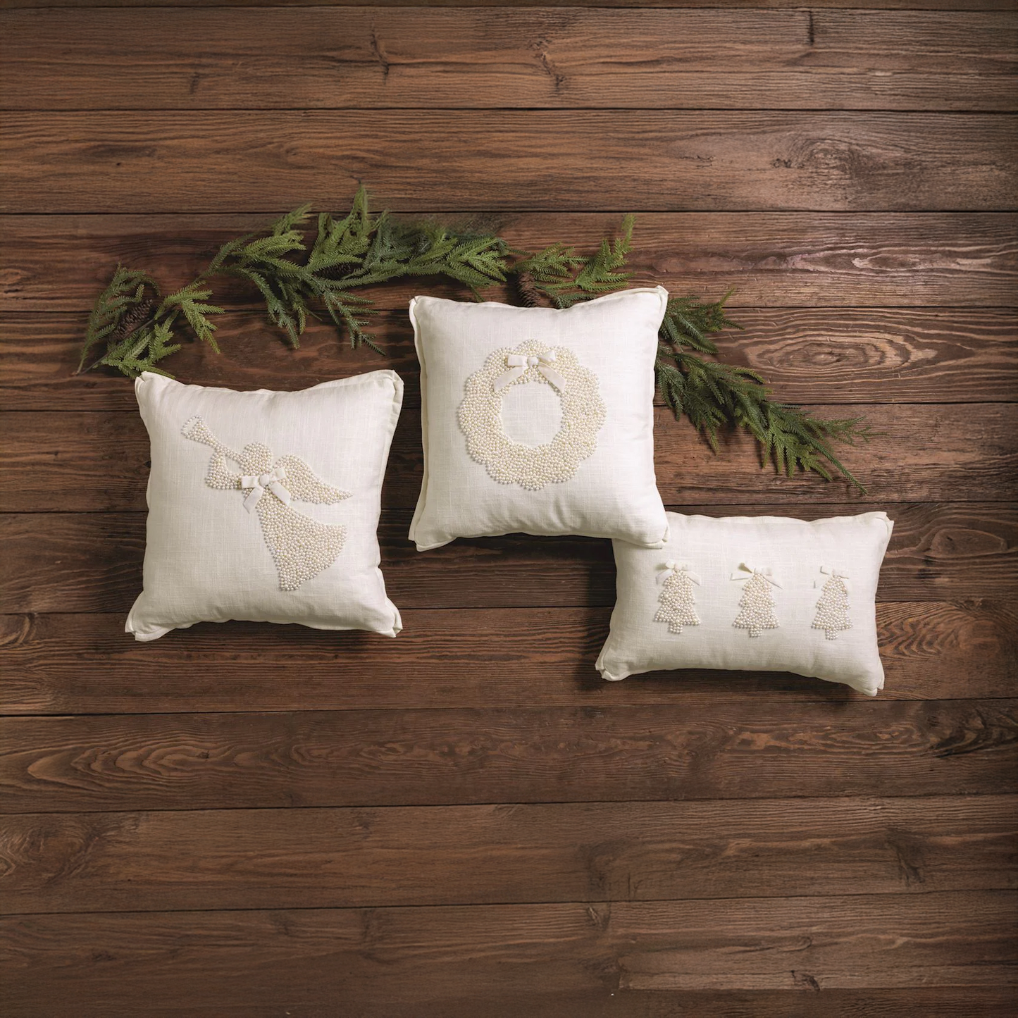 White Christmas Pearl Beaded Pillows