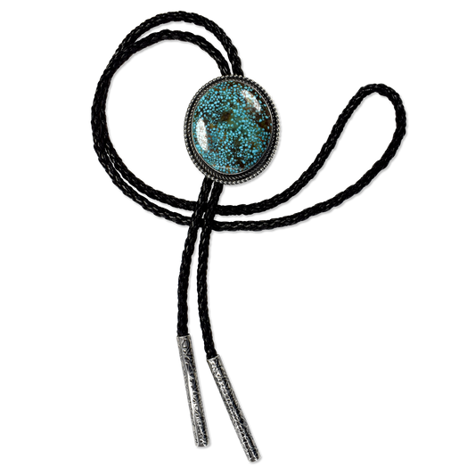 Kingman Turquoise Oval Beaded Border Bolo by Travis Teller