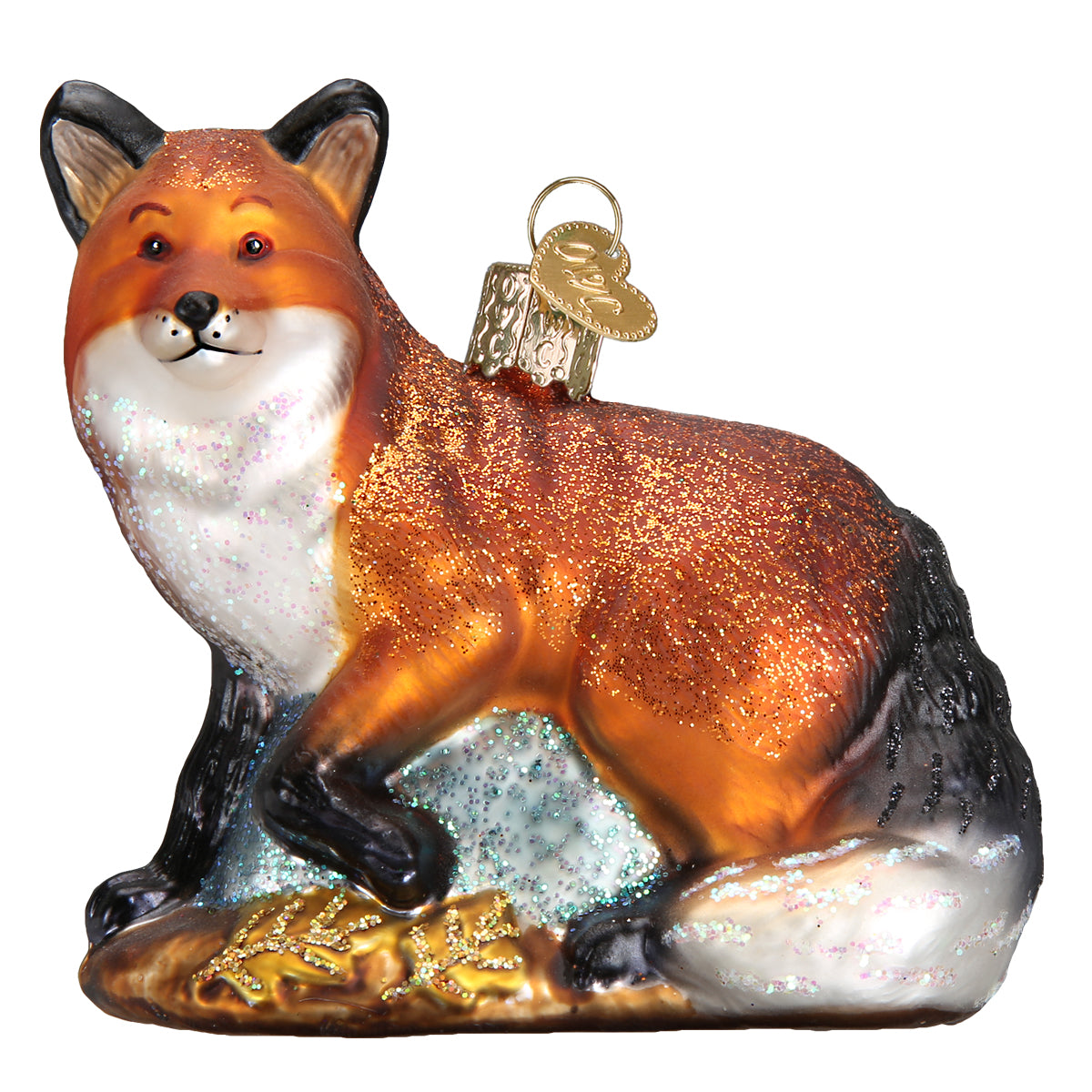 red fox christmas ornament glass hand-painted cunning trickster wise forest holiday gift front