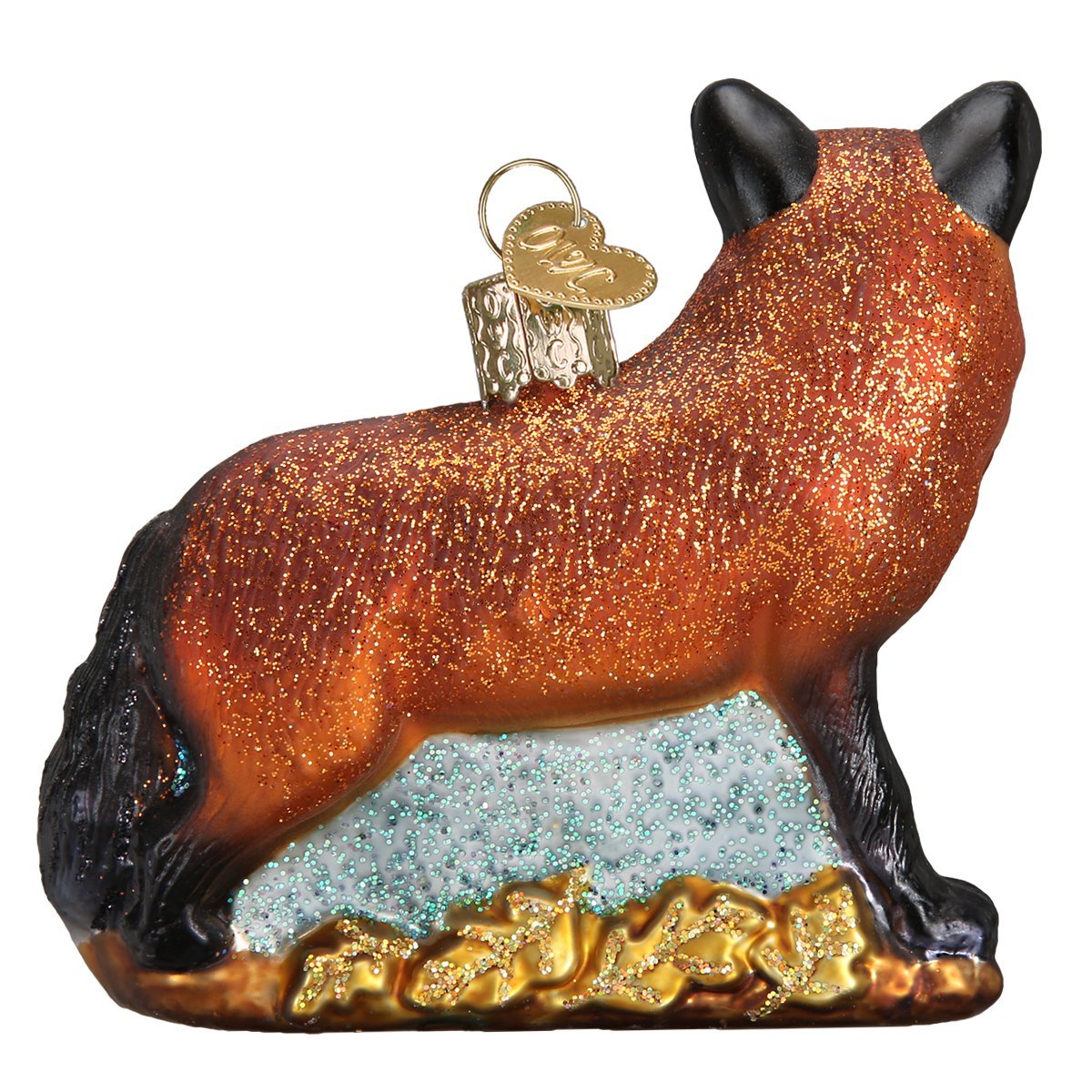 red fox christmas ornament glass hand-painted cunning trickster wise forest holiday gift back