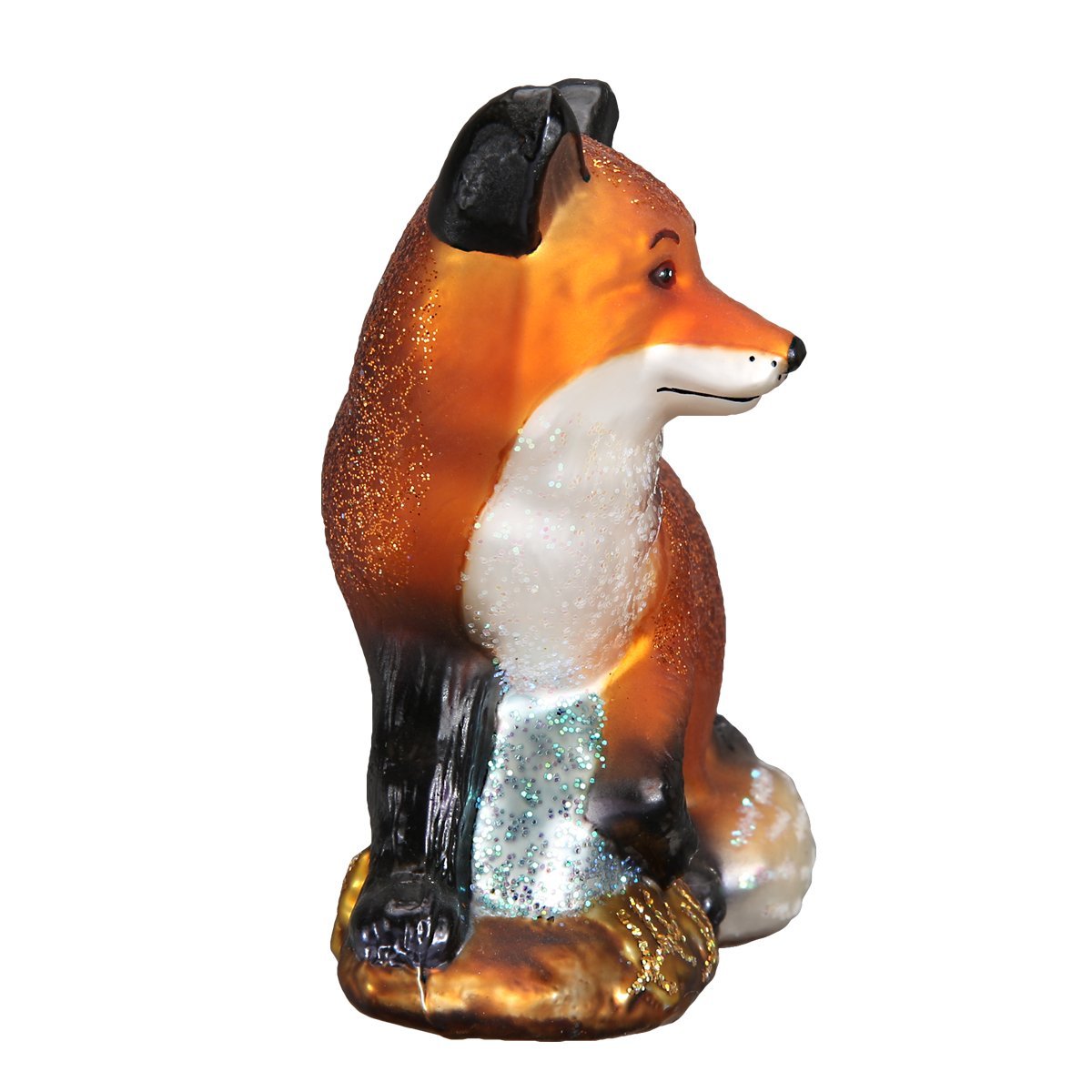 red fox christmas ornament glass hand-painted cunning trickster wise forest holiday gift front old world side