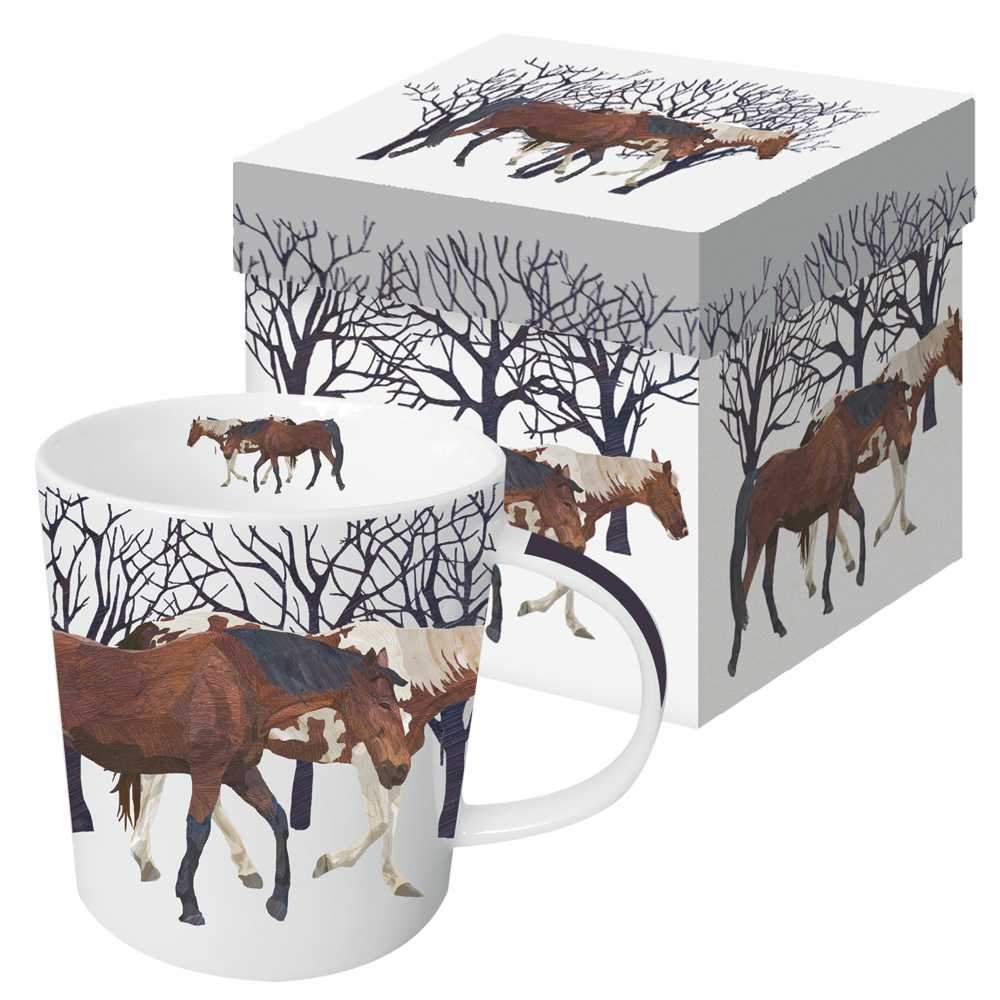 winter horses mug coffee tea hot chocolate home goods snow gift boxed