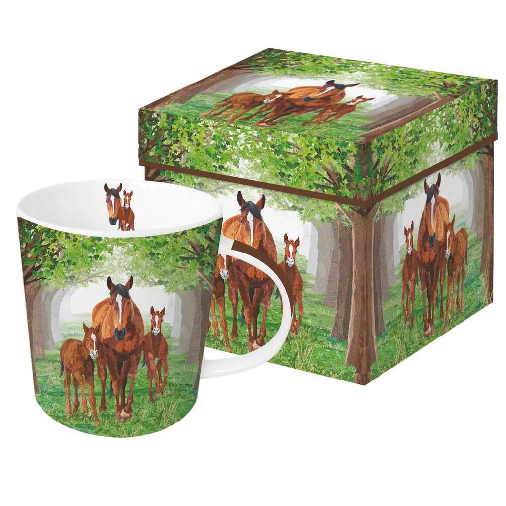 mug in a gift box timberland horses mare and foals mug coffee tea hot chocolate green forest