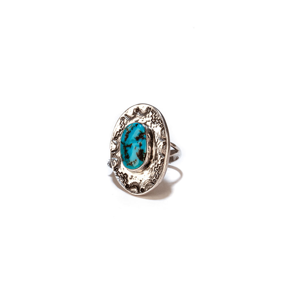 Turquoise and Sterling Silver Stamped Ring