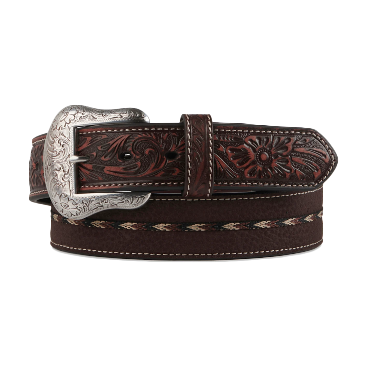 Ariat Men's Brown Western Belt with Braided Stripe and Tooled Tabs ...