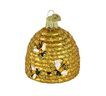 bee skep hive straw coiled honey bee bumblebee gold ornament christmas holiday glass decorations