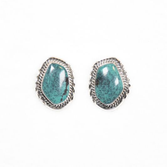 Hand-Tooled Spiderweb Turquoise Stud Earrings by Brenda Jimenez