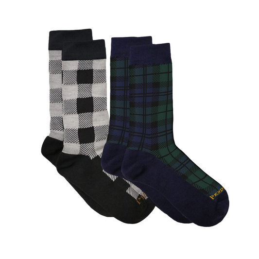 Pendleton 2-Pack Plaid Socks - Rob Roy White & Black Watch Green