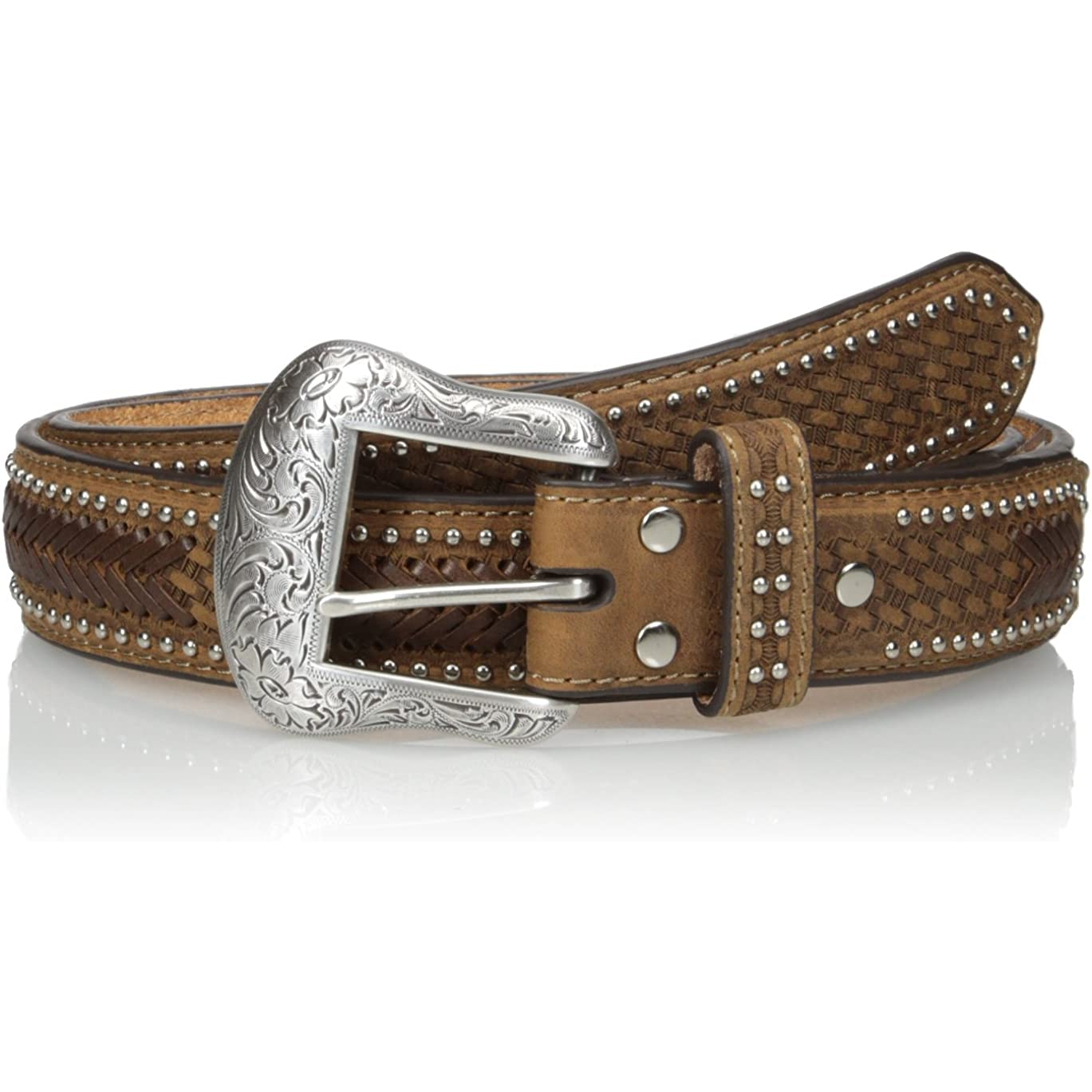 Men's Medium Brown Ostrich with Overlay Lacing Western Belt