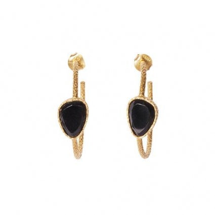 hoop earrings black onyx 18K gold plating nickel free brass Christina Greene jewelry women versatile