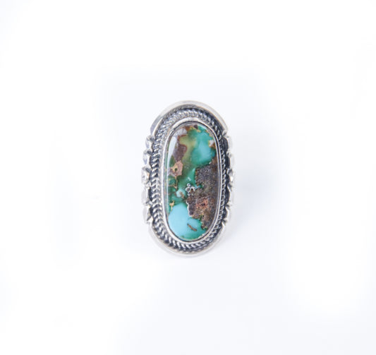 Royston turquoise ring oval shaped native american made handmade size 9.75 western statement pieces