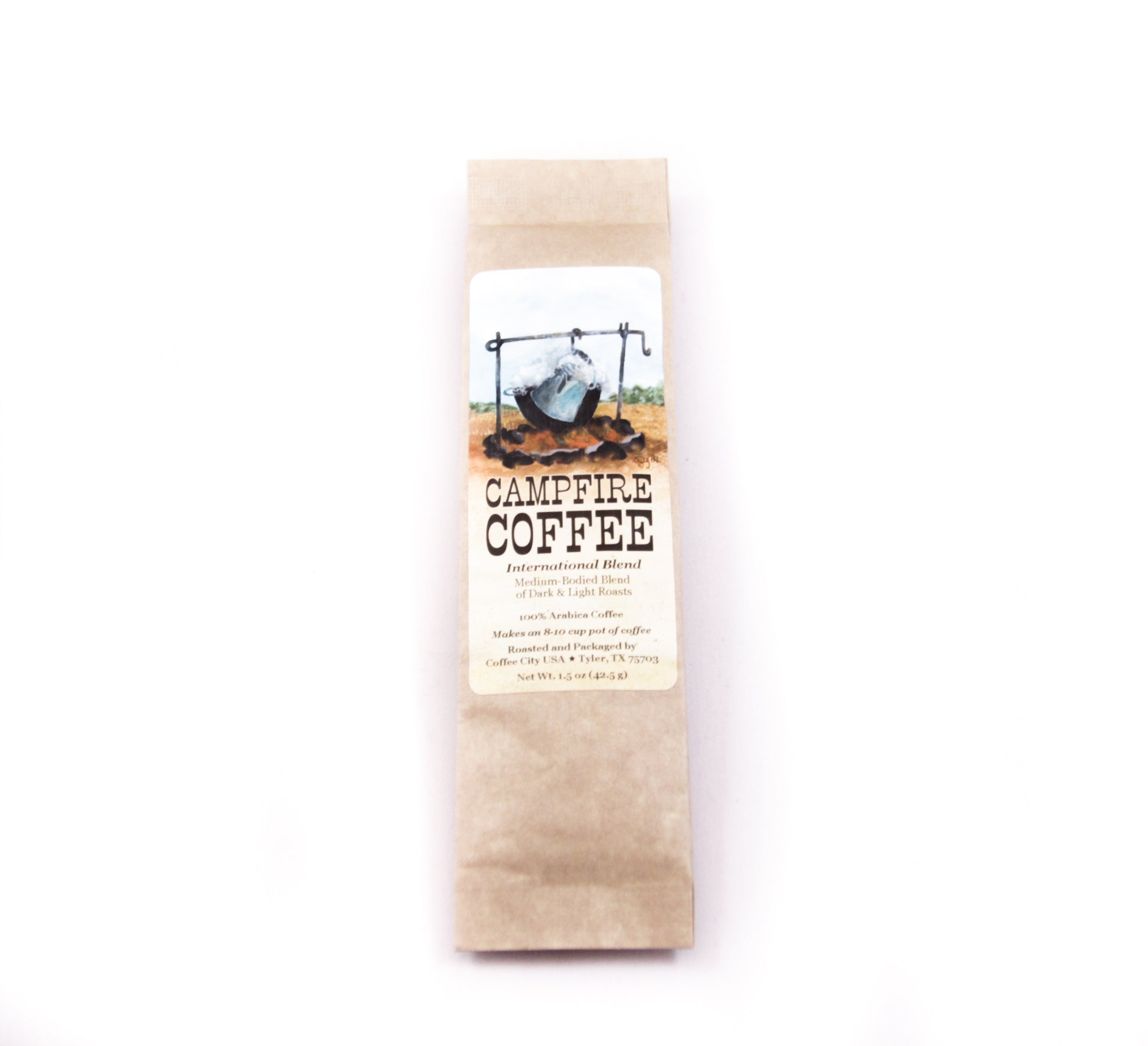 campfire coffee 1.5 ounces of ground coffee dark and light roast blend of morning cup of joe