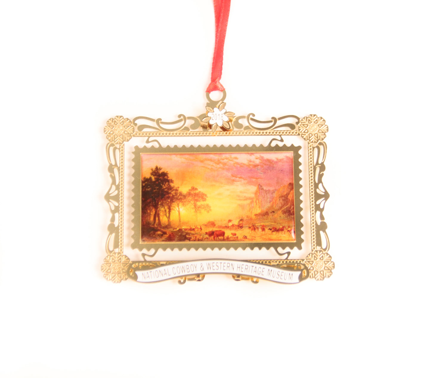 emigrants crossing the plains ornament 2018 annual christmas ornament from the national cowboy museum store albert bierstadt painting snowflakes