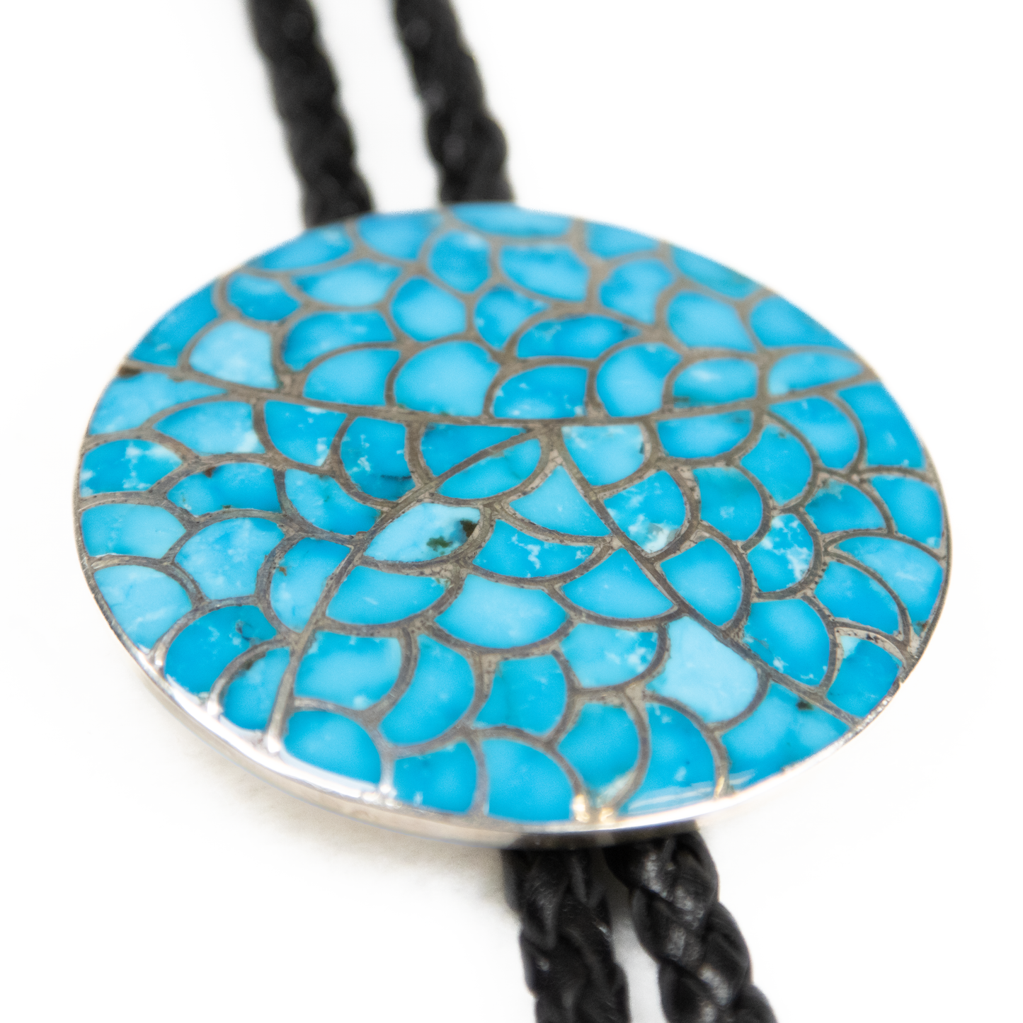 Kingman Turquoise Inlay Circle Bolo by Lynelle Johnson
