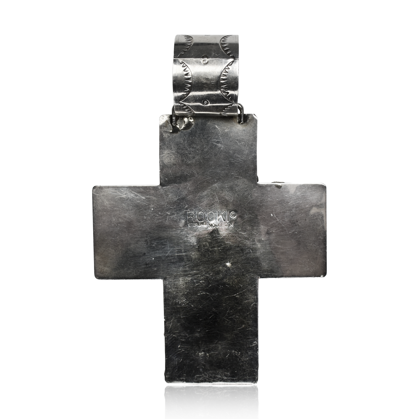 Large Square Cross Pendant with Coral Inlay by Rocki Gorman