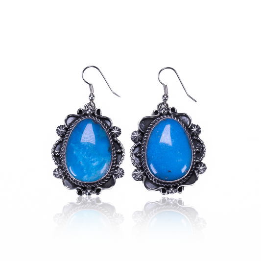 Kingman Turquoise Navajo Earrings by Brenda Jiminez