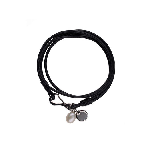 Teton double wrap charm bracelet black leather freshwater pearl by Pearls by Shari Teton mountain range
