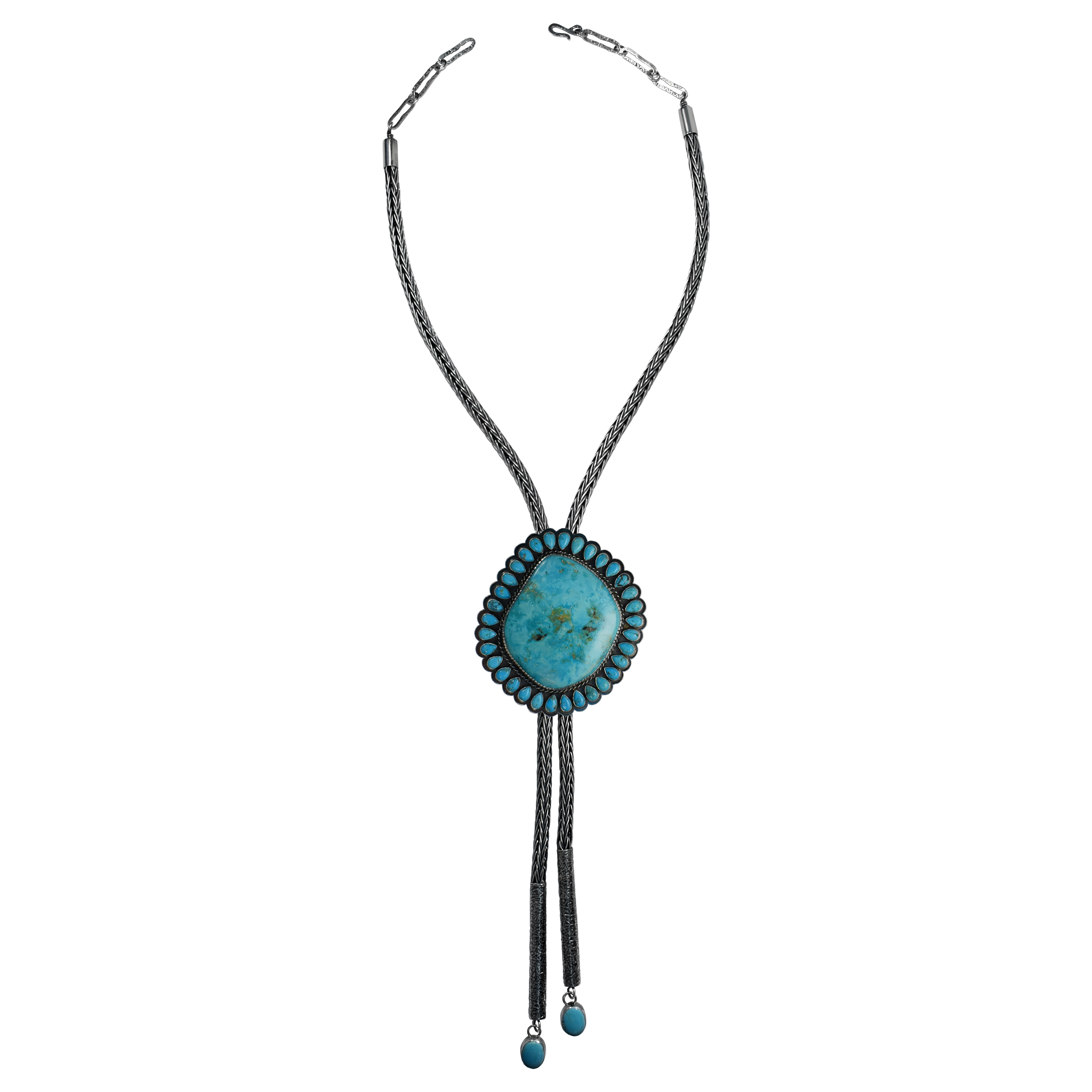 Natural Blue Ridge Turquoise Bolo with Braided Silver Tassels by Teller ...