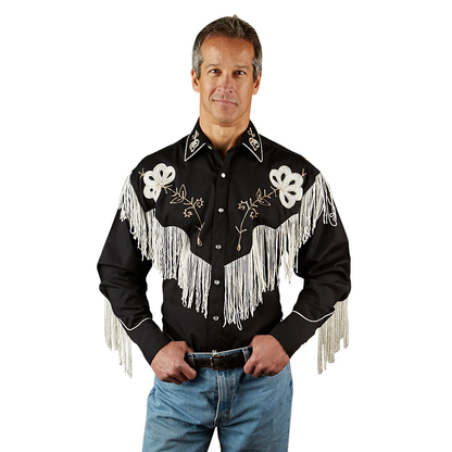 Rockmount Men's Vintage Fringe Black Embroidered Western Shirt