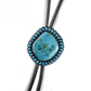 Travis Teller Silver Bolo with Braided Silver Tassels and Large Turquoise Inlay