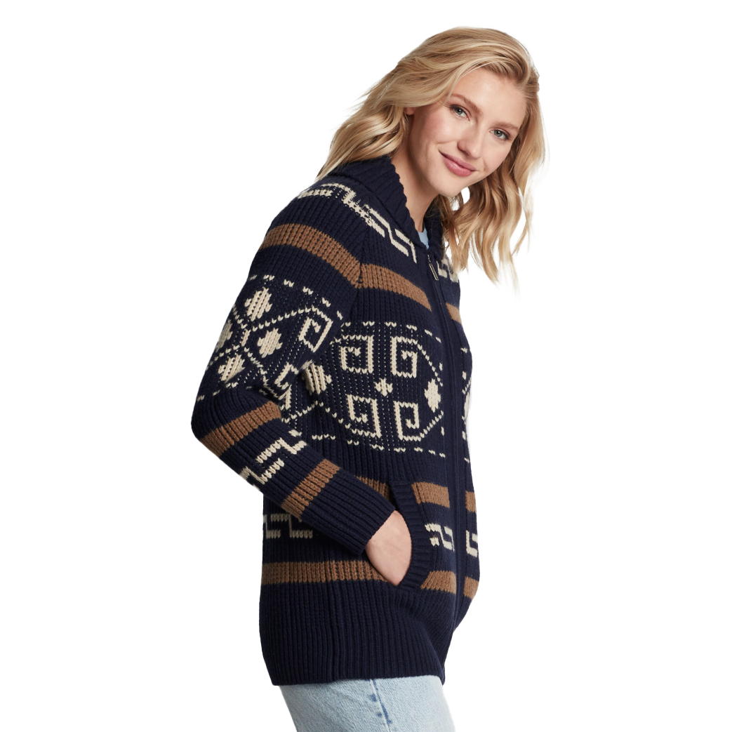 Pendleton Women s Long Westerly Cardigan Navy Brown Persimmon