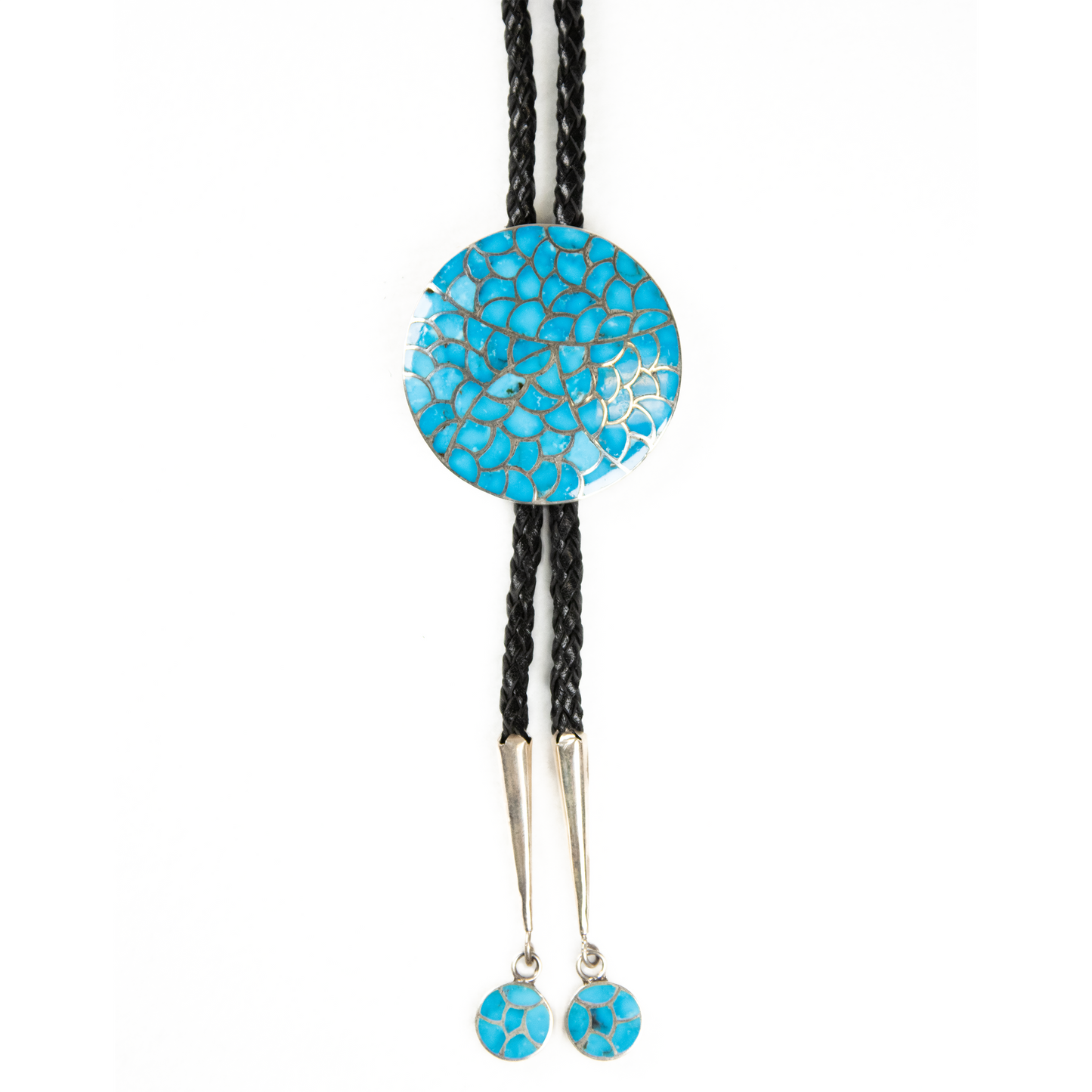 Kingman Turquoise Inlay Circle Bolo by Lynelle Johnson