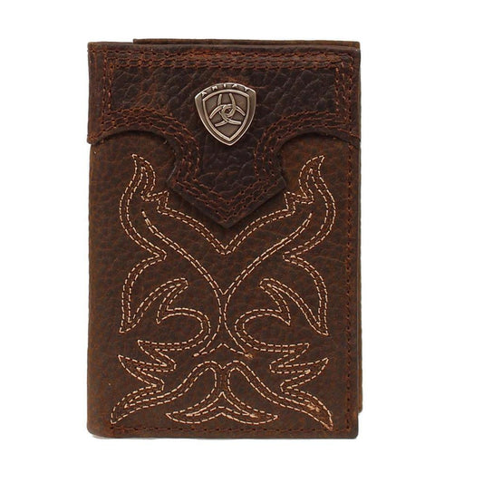 Brown Boot Stitch Tri-Fold Wallet