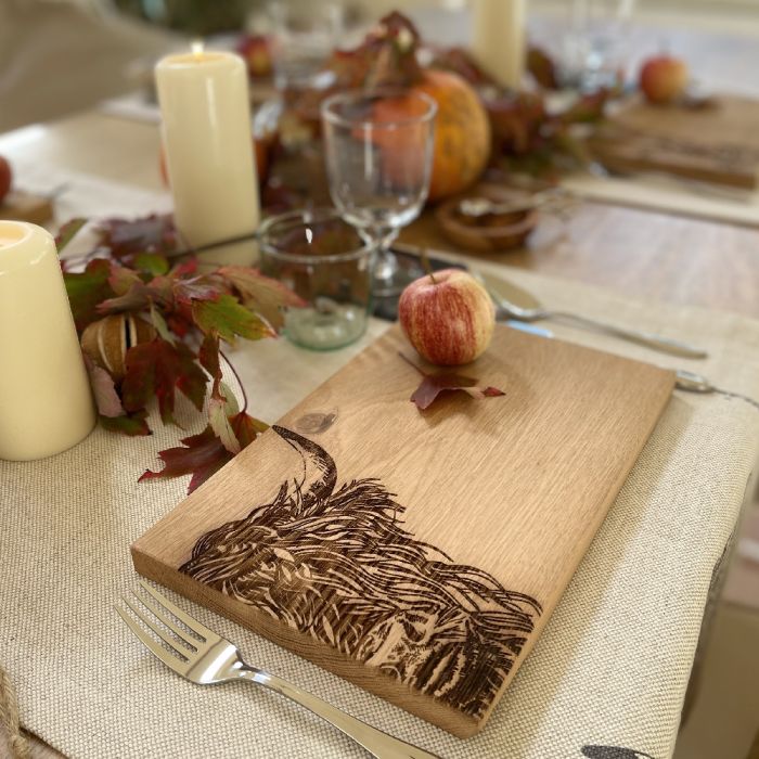 Highland Cow Oak Serving Board