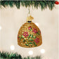 bee skep coiled straw hive honey bee bumble bee flowers gold glass decoration christmas holiday