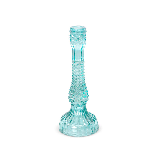 Pressed Glass Turquoise Taper Holder, 12"