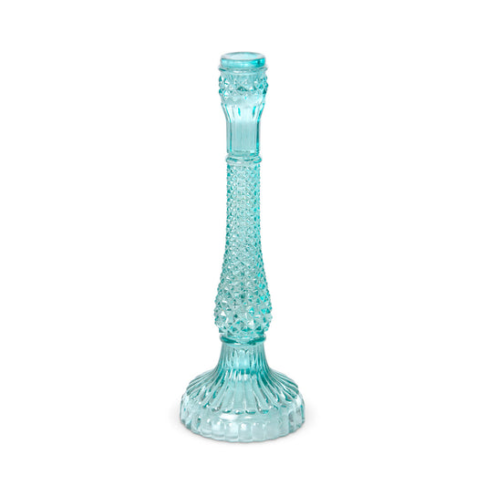 Pressed Glass Turquoise Taper Holder, 15"
