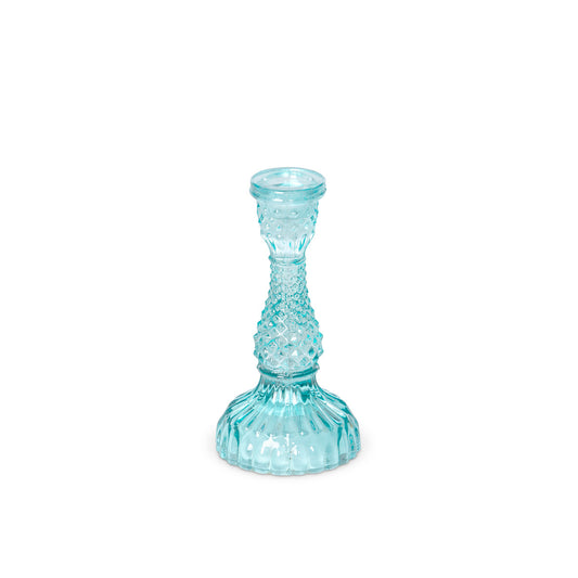 Pressed Glass Turquoise Taper Holder, 6"