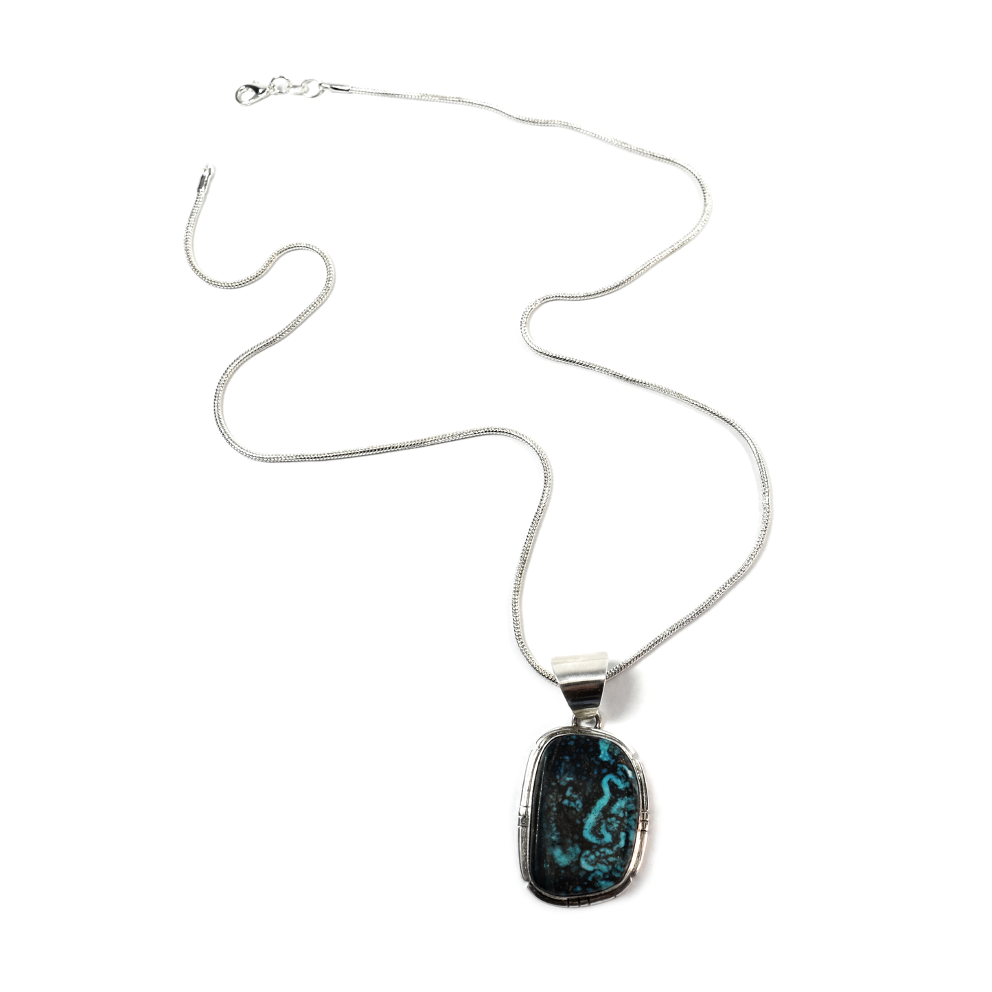 Kingman Turquoise & Hand-Tooled Silver Necklace by Samson Edsitty