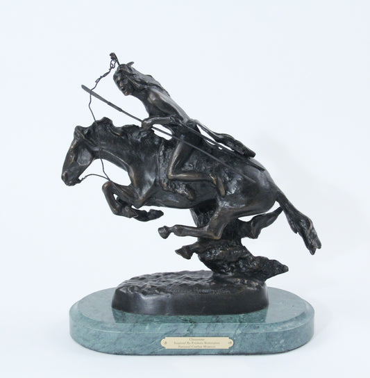 The Cheyenne sculpture bronze cast replica Frederic Remington western artist warrior riding into battle on his horse large
