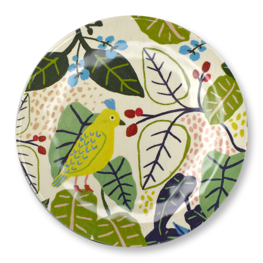 Bird and Foliage Melamine Plate, Yellow
