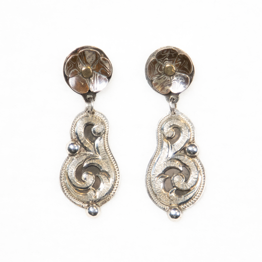Sterling Silver Scroll and Flower Earrings by Shane Hendren
