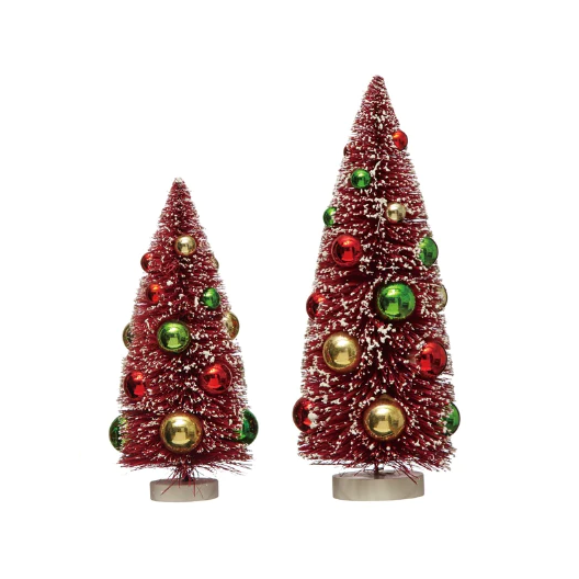 Red Bottle Brush Christmas Tree with Ornaments