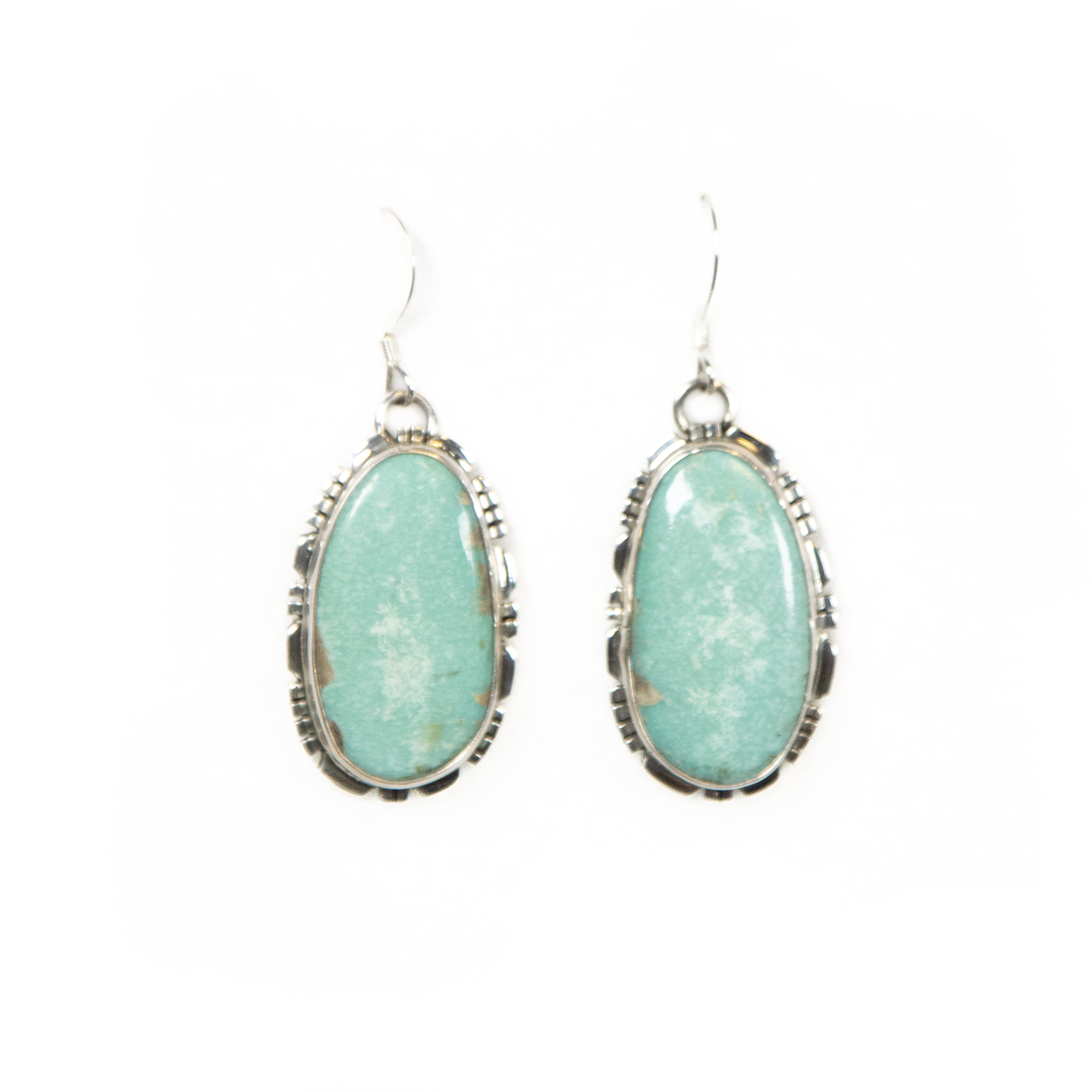 White Water Turquoise Hand-Tooled Earrings by Greg Secatero