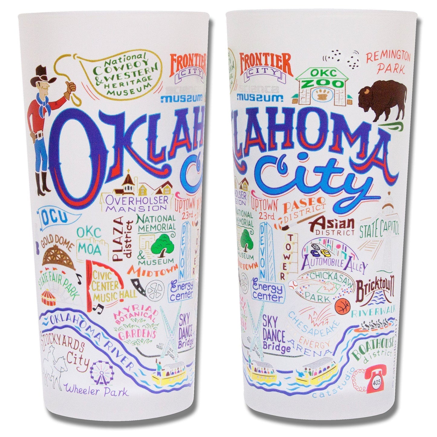 Oklahoma city frosted drinking glass okie gift housewarming kitchen 15 ounces CatStudio wedding present gift