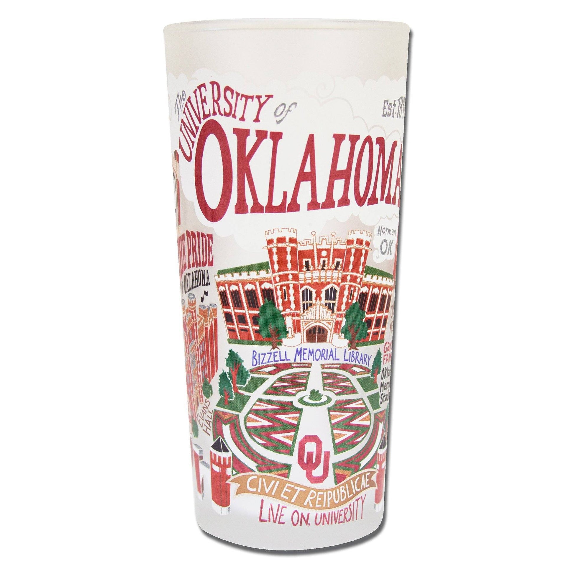 Oklahoma University OU frosted drinking glass dishwasher safe 12 ounces boomer sooner norman fans gift