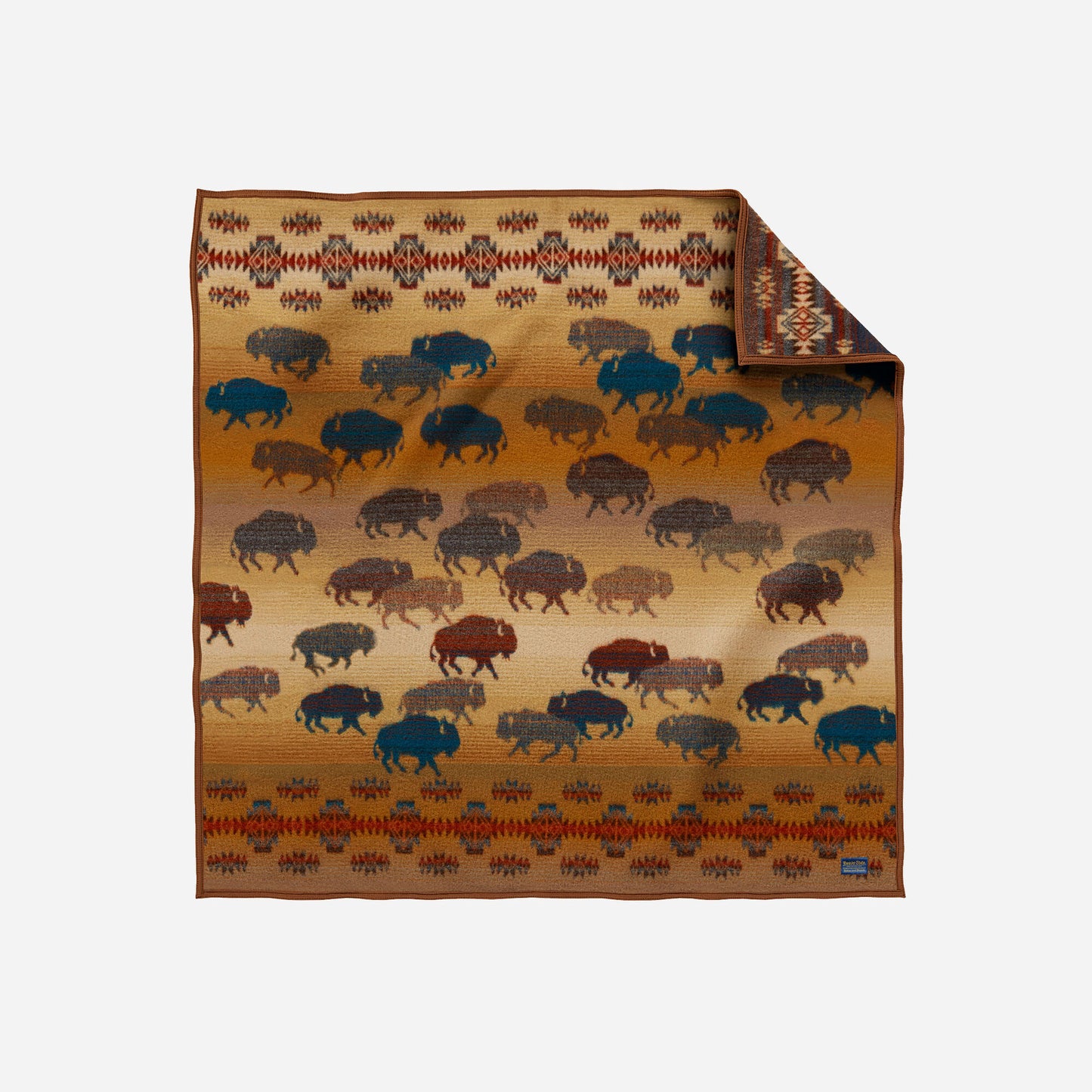 prairie rush hour throw blanket twin sized brown and blue buffalo bison for the home brown front side