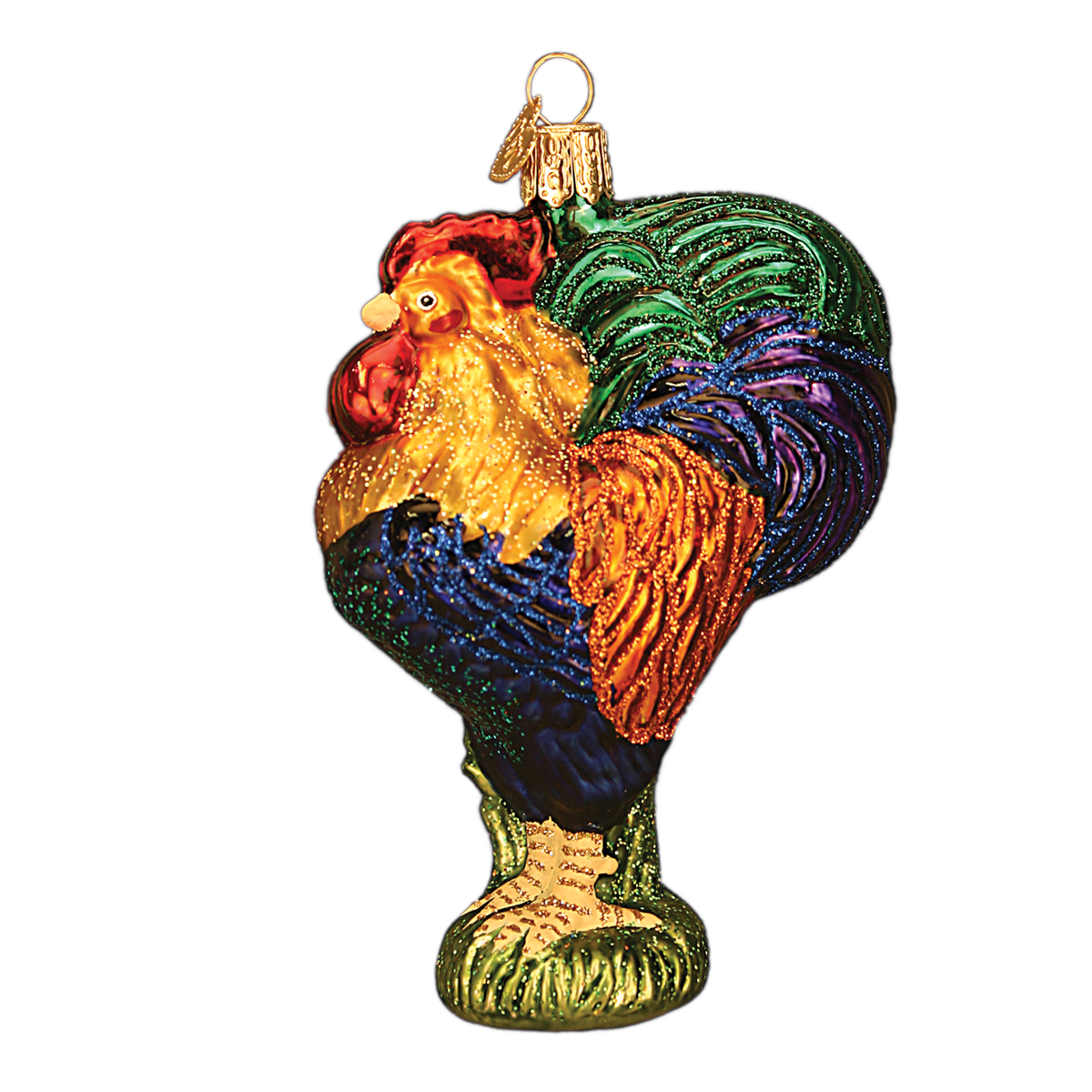 heirloom rooster ornament gift glass old world christmas tree glitter class chicken