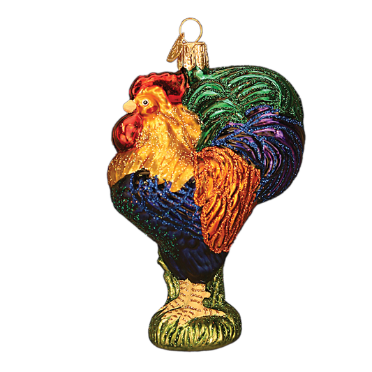 heirloom rooster ornament gift glass old world christmas tree glitter class chicken