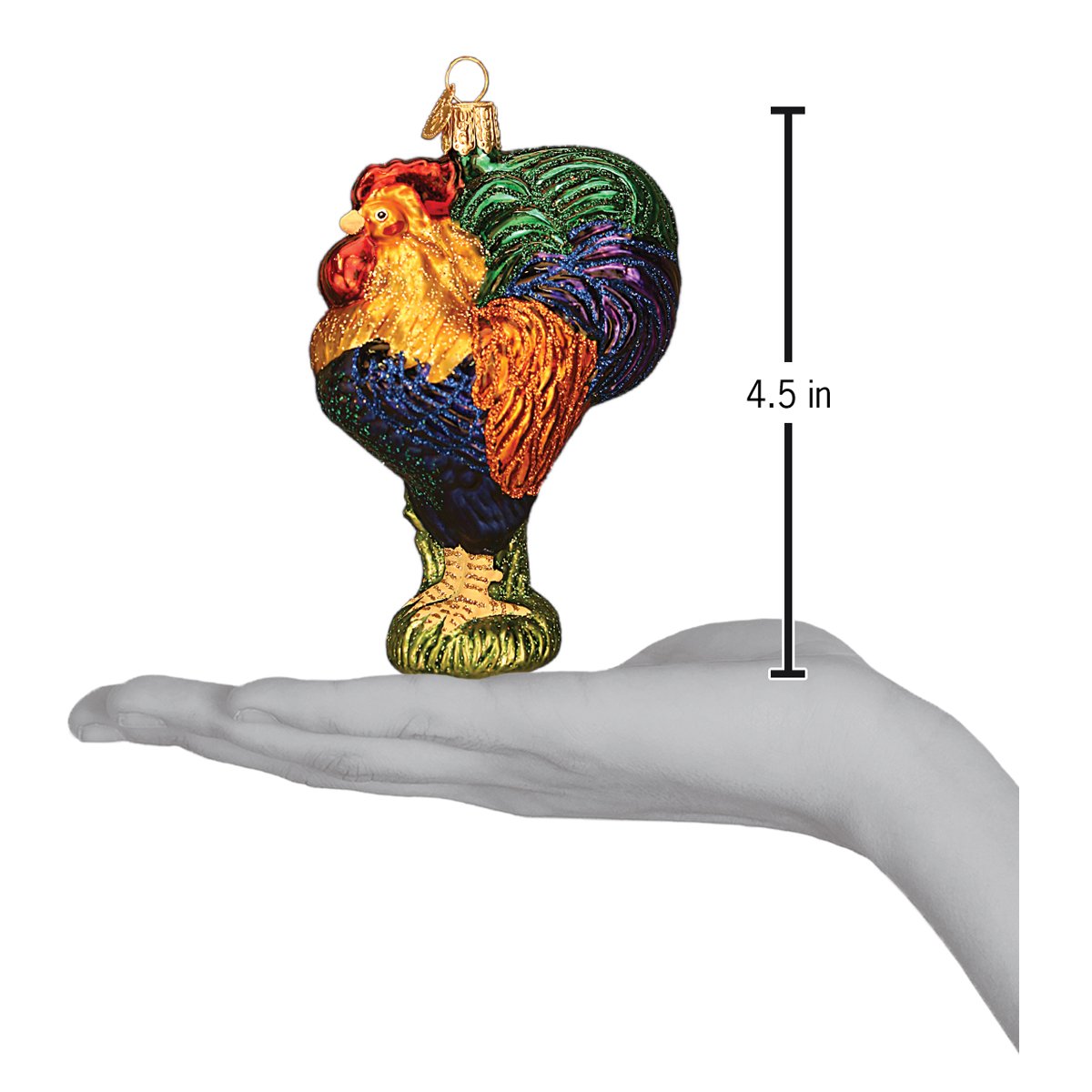 heirloom rooster ornament gift glass old world christmas tree glitter class chicken dimensions